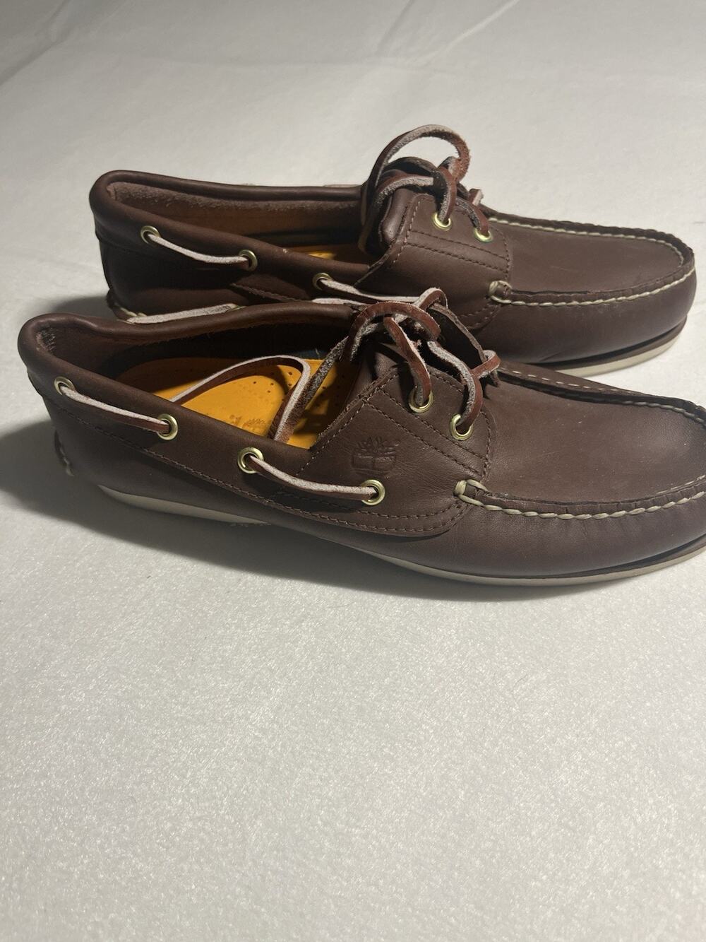 Timberland Men’s Brown Leather Boat Shoes 2-Eye Moc Toe Size 9.5